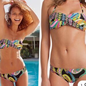 Trina Turk Garden‎ Paisley Bandeau Top & Bottom Swimsuit Bikini Set Size 8
